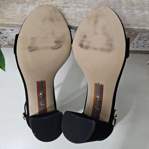 SAM EDELMAN Black Leather Suede Ankle Strap Block Heel Sandal Womens Sz 9.5 W - Picture 8 of 9